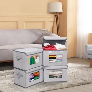 Modern Dustproof Stackable Fabric Closet <b>Storage</b> Bins with Lids for Shelves 4 Pack Gray - Product Image 6