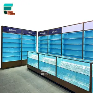 Led Counter Display Cigar Glass Wall Cabinet Cigarette Rack Smoke Shop Design