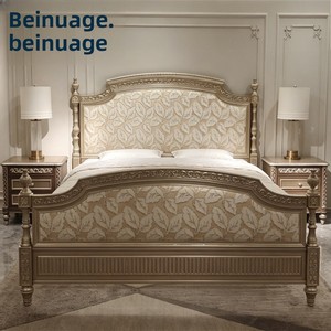 Cama de Estilo Francés Neoclásico Retro, de Madera de Caoba Maciza Tallada a Mano, con Bordado Satinado de Lujo, 1.8x2m, para Dormitorio, Estilo Castillo de <span class=keywords><strong>Windsor</strong></span> - Product Image 3