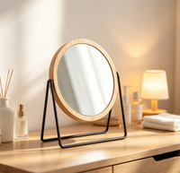 Loupe moderne faite à la main avec cadre en bois, miroir à angle réglable, support adapté pour la salle de bain et l'école