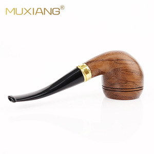 Muxiang Wooden Smoking Pipe Bent Type With Gold Ring For Tobacco Pipe Gift - Product Image 4