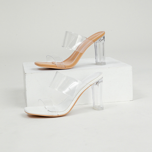 Nouvelles Sandales d'Été 2025 à Talons Hauts en Cristal Transparent pour Femmes Grandes Tailles 5cm 7cm 9cm Blanc Abricot - Product Image 5