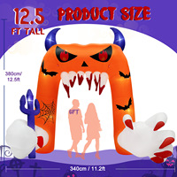 Décoration gonflable en arc de citrouille démon d'Halloween Ornement de jardin portable gonflable automatique en polyester
