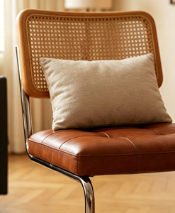 Midcentury Modern Leather <b>Chair</b> With Cane <b>Back</b> Metal Legs Tufted Seat Living Room Furniture - Product Image 2