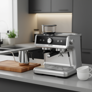 Machine à expresso à double chaudière 20 bars en acier inoxydable semi-automatique avec moulin à café intégré et écran numérique pour usage domestique - Product Image 2