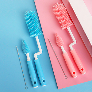 Bottle Brush Baby Baby Bottle Brush HY OEM Package Bottle Nipple Straw 3 PCS Per Set Silicone Bottle Brush Baby Feeding Bottle Brush