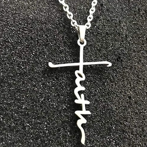 Collier pendentif religieux en acier inoxydable avec croix chrétienne, mot de foi <span class=keywords><strong>et</strong></span> prière - Product Image 4