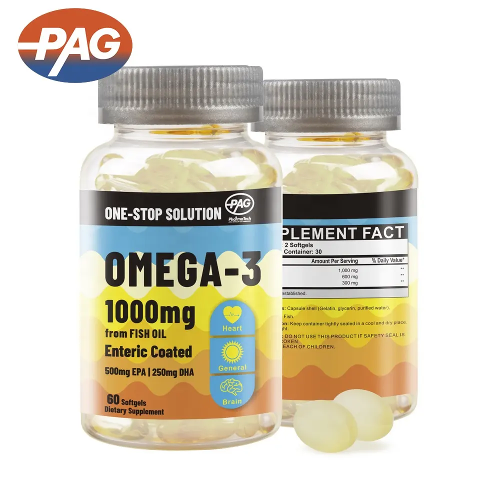 Omega-3 profundo Mar de aceite de pescado cerebro apoyo cápsulas 1000Mg 50-25 Tg 500Mg con recubrimiento entérico precio a granel con cápsulas de aceite de pescado con Dha Epa