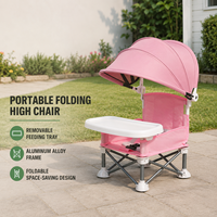 Chaise haute bébé pliable portable avec plateau amovible et auvent, structure en alliage d'aluminium, design moderne, écologique, pour cuisine et jardin
