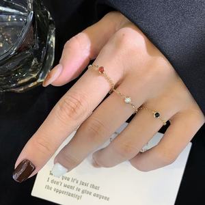 Bague en diamant réglable pour femme Ruyi Design de lunette en or massif 14 carats avec cornaline Onyx noir Turquoise Bijoux de chaîne uniques - Product Image 4