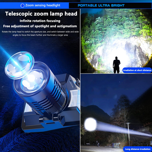 Lampe frontale LED longue portée 30W avec zoom, 1200 lumens, 2 piles 18650 rechargeables USB TYPE-C pour le cyclisme et la randonnée - Product Image 3