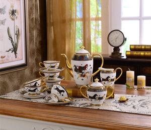 58 pièces de vaisselle de luxe en porcelaine fine, service de table en porcelaine avec bordure dorée, service à café avec coffret cadeau - Product Image 6