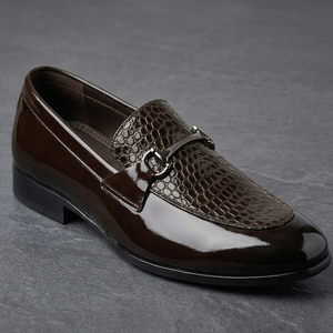 <b>Men's</b> <b>Patent</b> Loafers for Embossed Pattern Pointed Toe Slip-On Dress <b>Shoes</b> Anti-Slip Breathable Elegant Buckle Decoration - Product Image 1