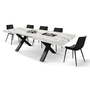 Statuary Marble Effect <b>Dining</b> <b>Table</b> With Black Crossed Legs Internal Use Mdf Base Melamine Top - Product Image 5