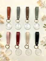 Personalisierbare, blanke runde Acryl-Schlüsselanhänger zum Selbstgestalten: Wellenförmige Leder-Schlüsselanhänger mit 36mm Foto-Einsatz und Lederband für Hochzeit und Geburtstag