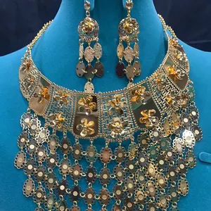Grace thời trang tốt của phụ nữ 24K mạ vàng hình dạng không đều bông tai vòng cổ trang sức Set Dubai cô dâu vàng trang sức