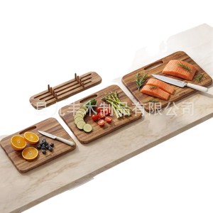 ชุดเขียงไม้เนื้อแข็งทรงสี่เหลี่ยมพร้อมที่จับและฐานสำหรับเตรียมอาหาร - Product Image 1