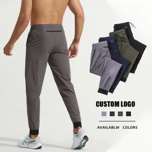 Calça de spandex com logotipo personalizado, calça comprida masculina esportiva de nylon para corrida, para academia