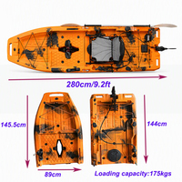 Kayak de pêche modulaire monoplace en deux parties de 2,8 m avec pédalier détachable en PEHD, prêt pour moteur électrique, certifié CE - Vente en gros