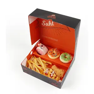 אריזת נייר יצירתי חטיף מזון קופסת נייר עם לוגו עבור עוף מטוגן שילוב קופסת חטיף קופסת פיקניק
