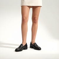 Mocassins pour femmes en cuir Nappa souple à bout carré, à enfiler, chaussures décontractées de bureau, avec pompon, doublure en cuir de chèvre, marque privée