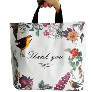 Confezione da 50 pezzi floreali personalizzati grazie borse con manico in plastica con manico ad anello morbido grazie borse per la spesa
