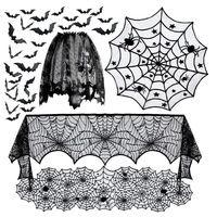 Chemin de table d'Halloween en dentelle noire, nappe toile d'araignée d'Halloween, nappe décorative pour la fête des fantômes