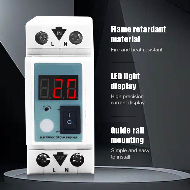 220V Single Electronic Circuit Breaker LED Adjustable Overload Current ...