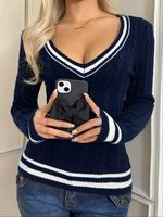 Pulls pour femmes, style vintage, tricot torsadé rayé 3D, printemps, 100% coton, style preppy, col en V, manches longues, coupe ajustée