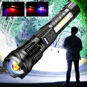 USB recargable láser blanco zoom telescópico hogar al aire libre COB rojo azul advertencia luces laterales <span class=keywords><strong>LED</strong></span> antorcha luz táctica linterna - Product Image 2