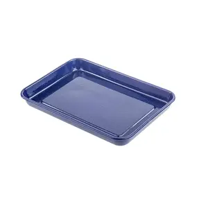 OEM big jumbo large 32.5 blue colored outdoor decorative enamel metal tea serving cooking dinner butcher tray