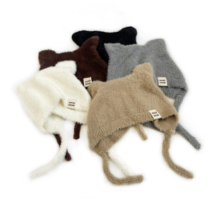 Zwarte kattenoorbeanie: wintermuts van alpacawol. Handgebreide anime-beanie. Eén maat - België