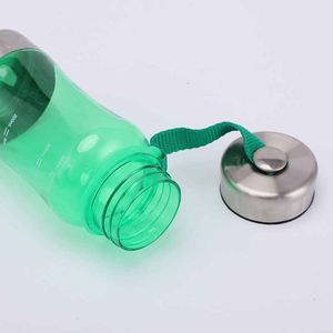Green Plastic Water Bottle With Metal Base Screw-On <b>Cap</b> Outdoor <b>Hiking</b> Camping Use Bpa Free With Rope Handle - Product Image 4
