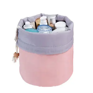 时尚桶形旅行化妆包拉绳优雅滚筒洗涤套装包化妆收纳美容袋