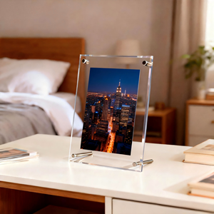 Acryl A4 Transparent Schräg Metall halterung Displayst änder mit anpassbarer Größe und Farbe poliert/matti ert für den Büro einsatz - Product Image 1