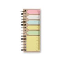 Bloc-notes promotionnel en PP avec couverture rigide, notes adhésives, 5 marque-pages de couleur assortie, papier recyclé écologique, impression numérique, reliure à anneaux