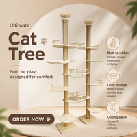 Arbre à chat en bois écologique à fixer sur fenêtre, 4+ niveaux, hauteur réglable (160-280cm), utilisation intérieure, centre d'activités, lit de soleil