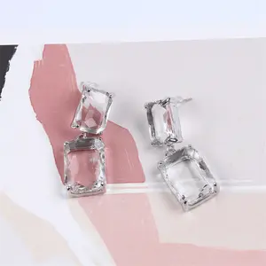 Colorful Luxury Elegant Shiny Square Crystal Dangle Earrings For Female Party Daily Jewelry