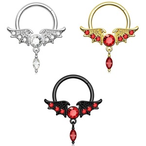 Anneau de nez design ailes en acier inoxydable 316L avec incrustation de zircon, argent, noir, or, bijoux de piercing tendance pour soirée - Product Image 1