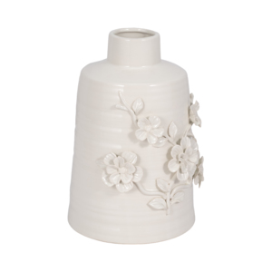 Vaso conico in ceramica con decorazioni floreali in rilievo per l'arredamento della casa - Product Image 3