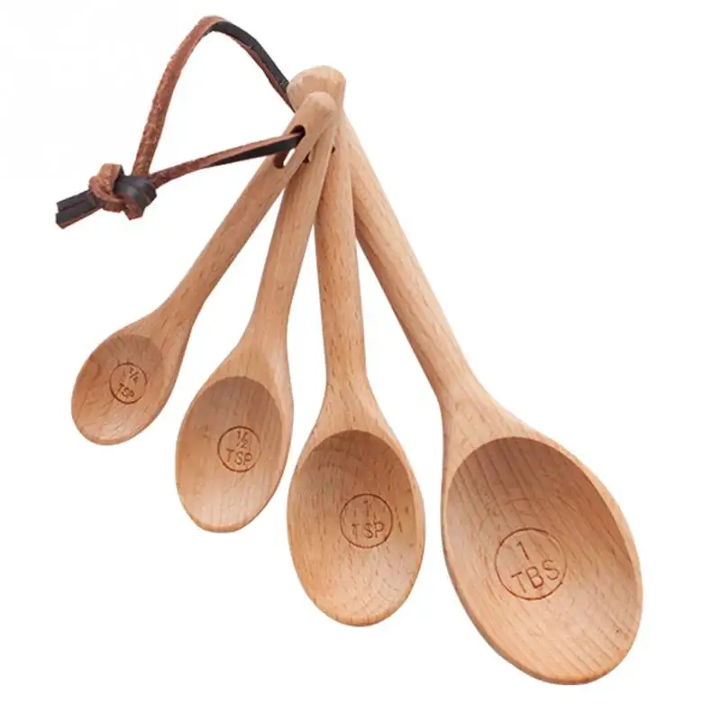 Hot Sale Kitchen Accessories Tea Honey Coffee Spoon Beech Measuring Wood Tablespoon Set