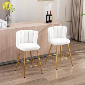 Gold <strong>Bar</strong> Stools White Velvet Counter Height <strong>Chairs</strong> <strong>With</strong> <strong>Back</strong> Upholstered Kitchen Stools for <strong>Breakfast</strong> Dining Living Room Cafe - Product Image 1