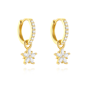 Pendientes de Aro Clásicos de Plata de Ley 925, Diseño Desmontable con Flores, Estrellas y Lunas, Pendientes de Aro con Flores Colgantes - Product Image 1