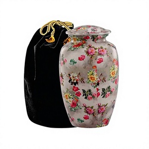 Vente directe usine – Urne funéraire en métal faite à la main, style européen, imprimé floral, avec sac en velours noir, finition colorée, pour monument funéraire - Product Image 1