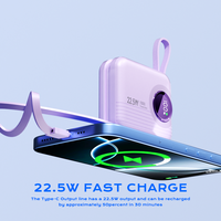 Batterie externe 10000mAh, charge rapide 22.5W, mini batterie externe portable, câbles de charge doubles intégrés avec affichage numérique LED