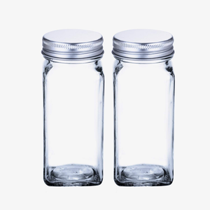 Recipiente Cuadrado de Vidrio para Almacenamiento de Cocina de 4oz, Frasco Vacío para Especias y Condimentos con Tapas Dosificadoras y Tapas de Rosca, Empacado en Cartón - Product Image 1