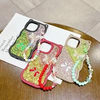 Coque de téléphone portable avec bracelet chaîne perles mignonnes pour femmes et filles, compatible iPhone 17 18 14 15 13 12 11 X Xs 8 7 Series Pro Max