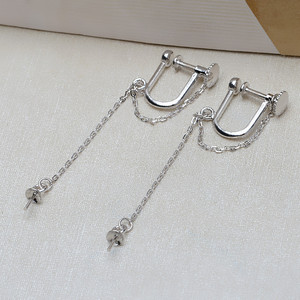 Bijoux en alliage Wenchi, Argent S925, Clip en U pour l'oreille, Chaîne longue à pampilles, Support vide pour perle, Accessoire DIY pour mariage - Product Image 5