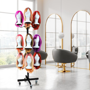 Tùy chỉnh cửa hàng hiện đại tầng thường vụ mannequin đầu con người bện tóc bó ren phía trước tóc giả kim loại xoay hiển thị giá đứng - Product Image 2
