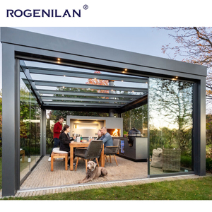 Rogenilan <span class=keywords><strong>Pergola</strong></span> à persiennes moderne en aluminium personnalisée et réglable en verre coulissant à faible émissivité pour terrasse - Product Image 5